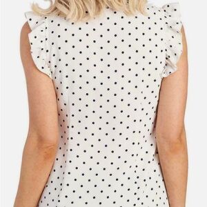 Anne Klein Womens White Ruffled Sleeve Polka Dot Top Blouse Shirt